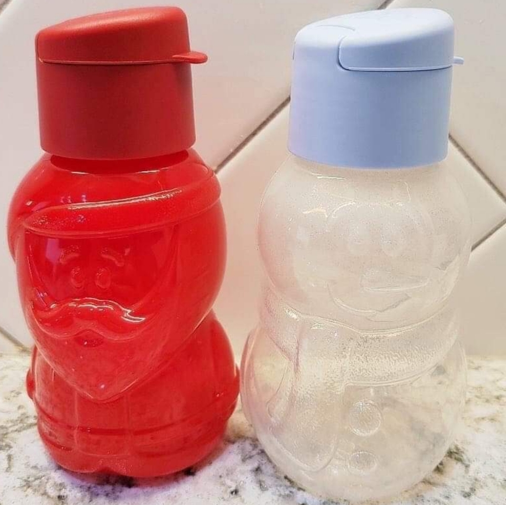 Christmas in July -Tupperware Santa and Snowman Water Bottles